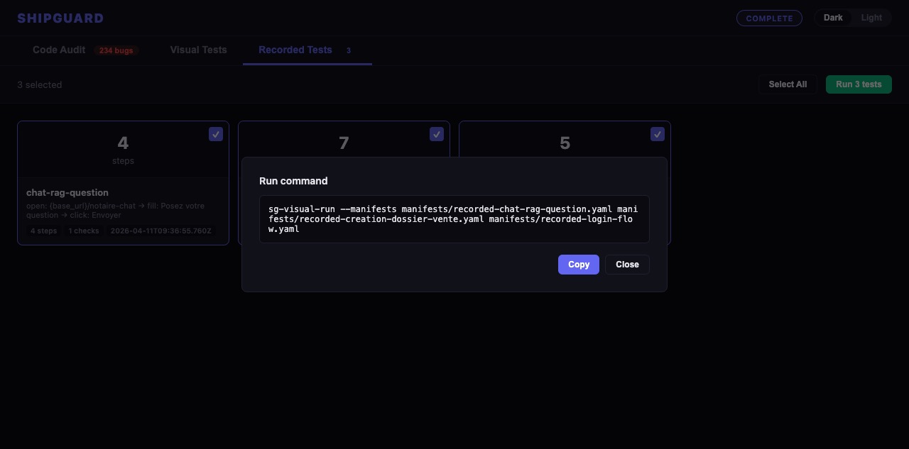 Recorded Tests — Run Command