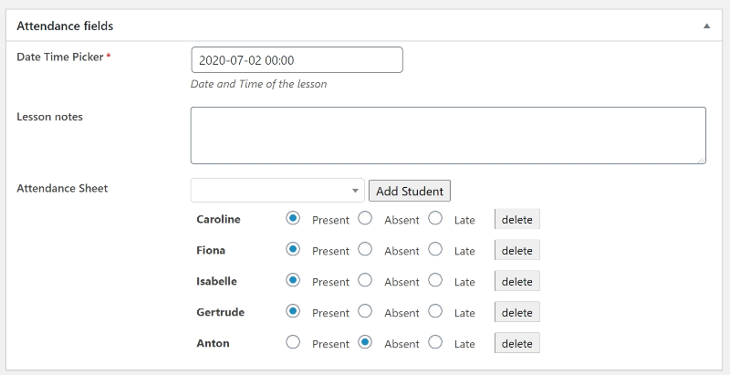 Example of a multirelationships field