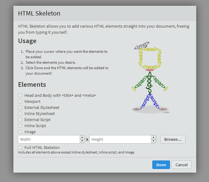 HTML Skeleton dialog screenshot