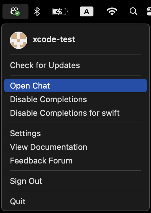 Screenshot of GitHub Copilot menu item