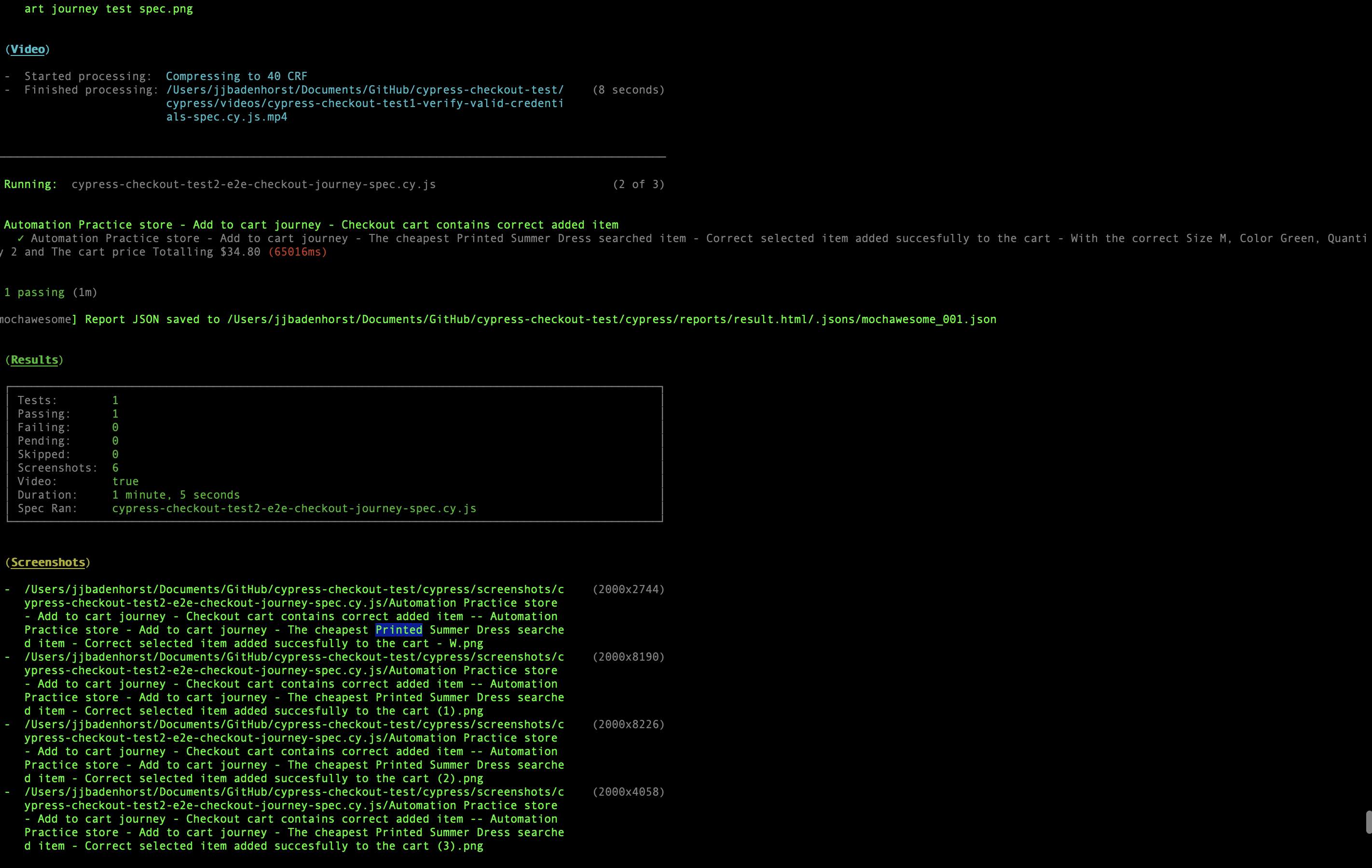 Successful run from Terminal with passed test results output