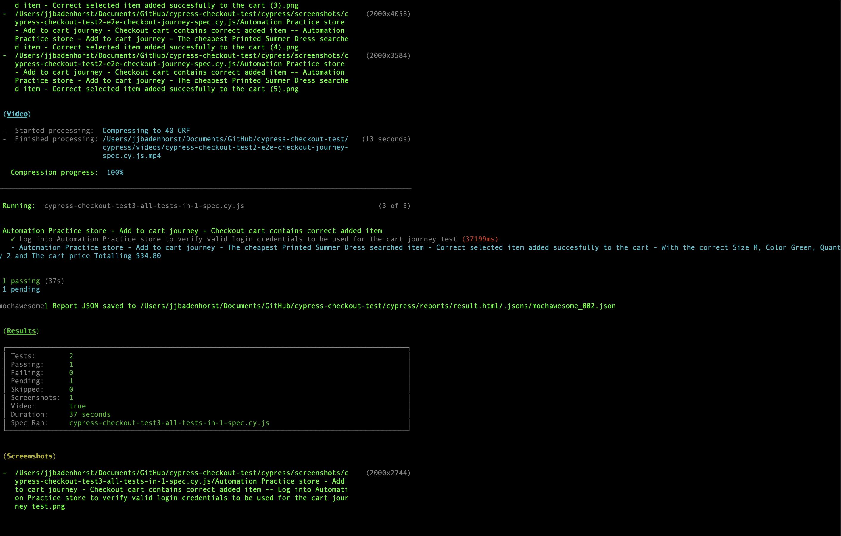 Successful run from Terminal with passed test results output