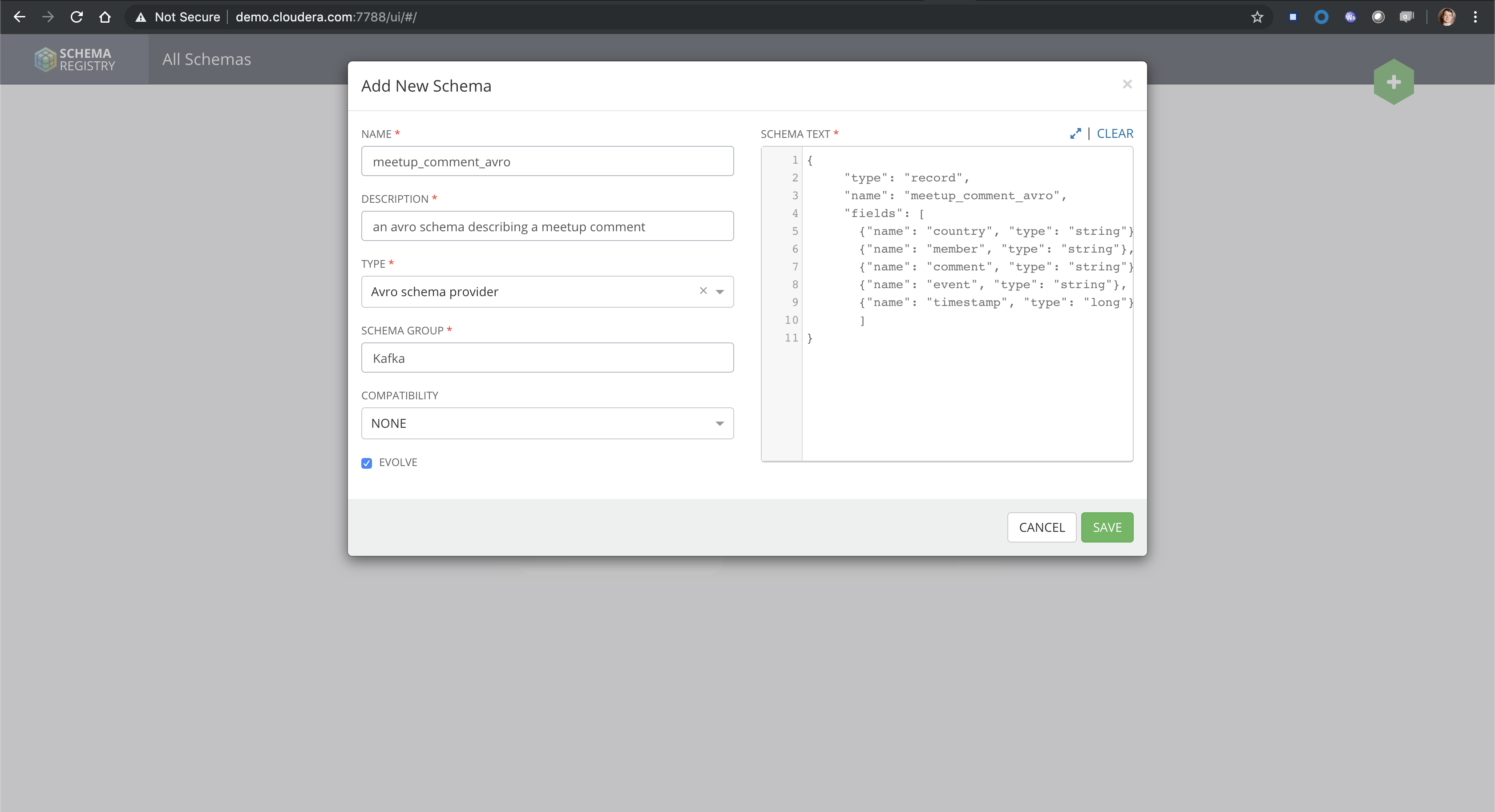 Avro schema creation