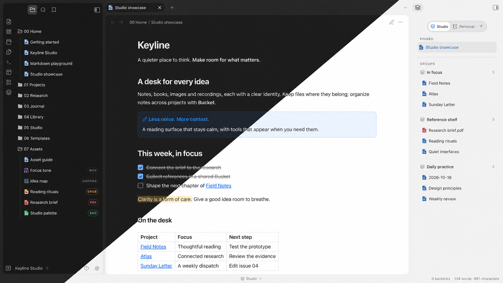 Keyline light and dark showcase