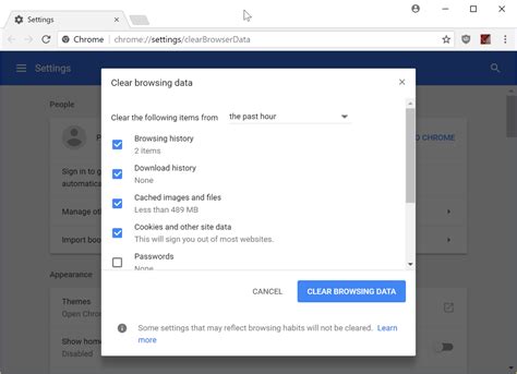 What is clear browsing data in Google Chrome?