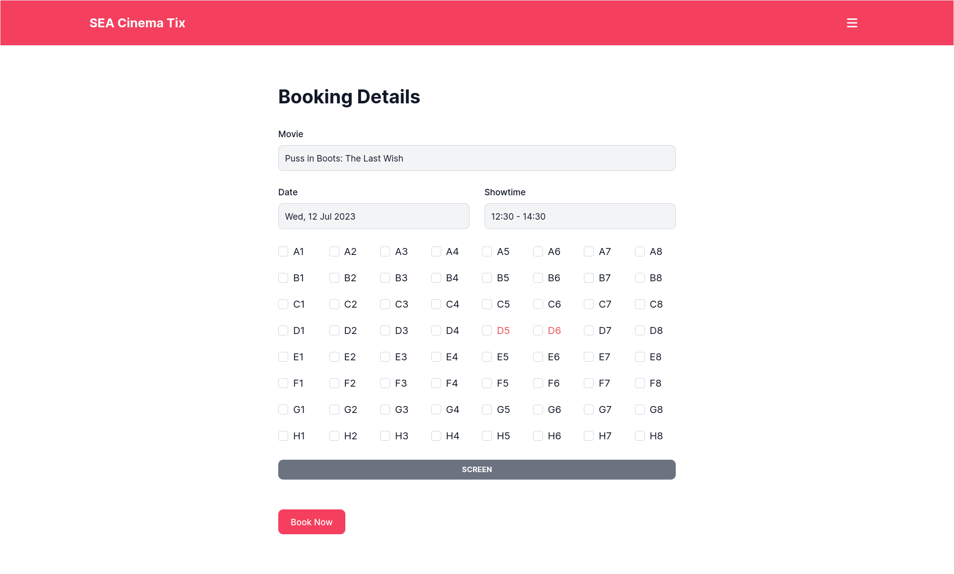 Booking Page