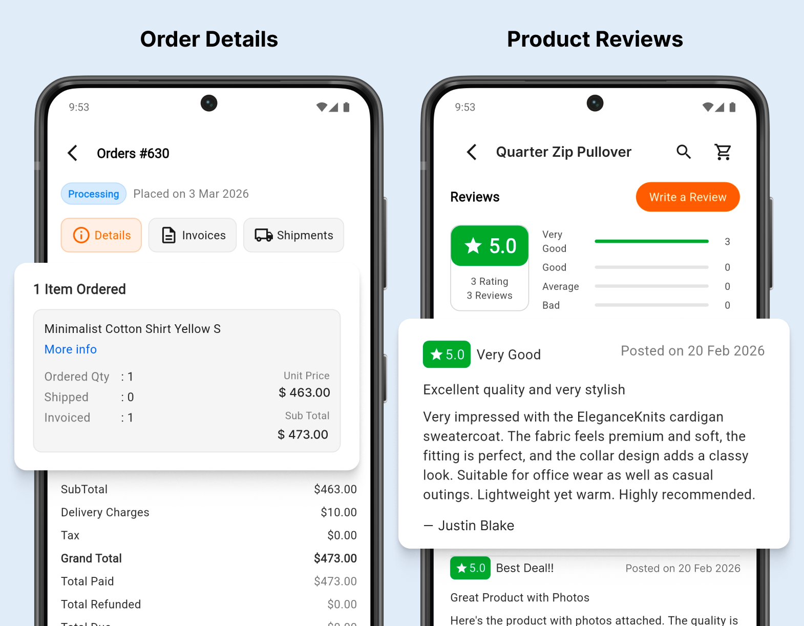 Order Details and Product Reviews