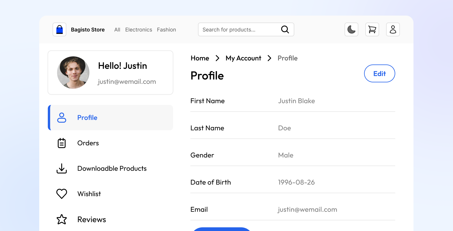 Customer profile page