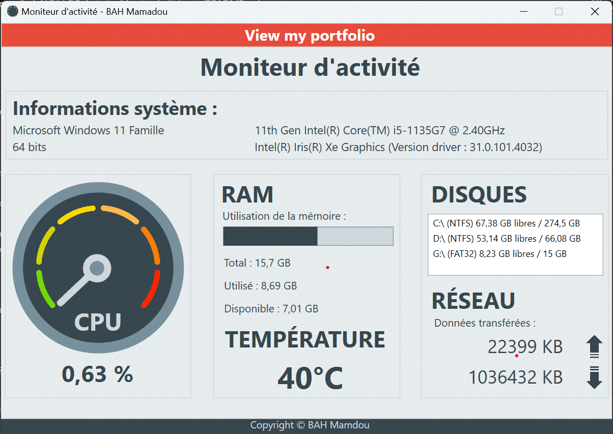 Capture d'ecran du logiciel