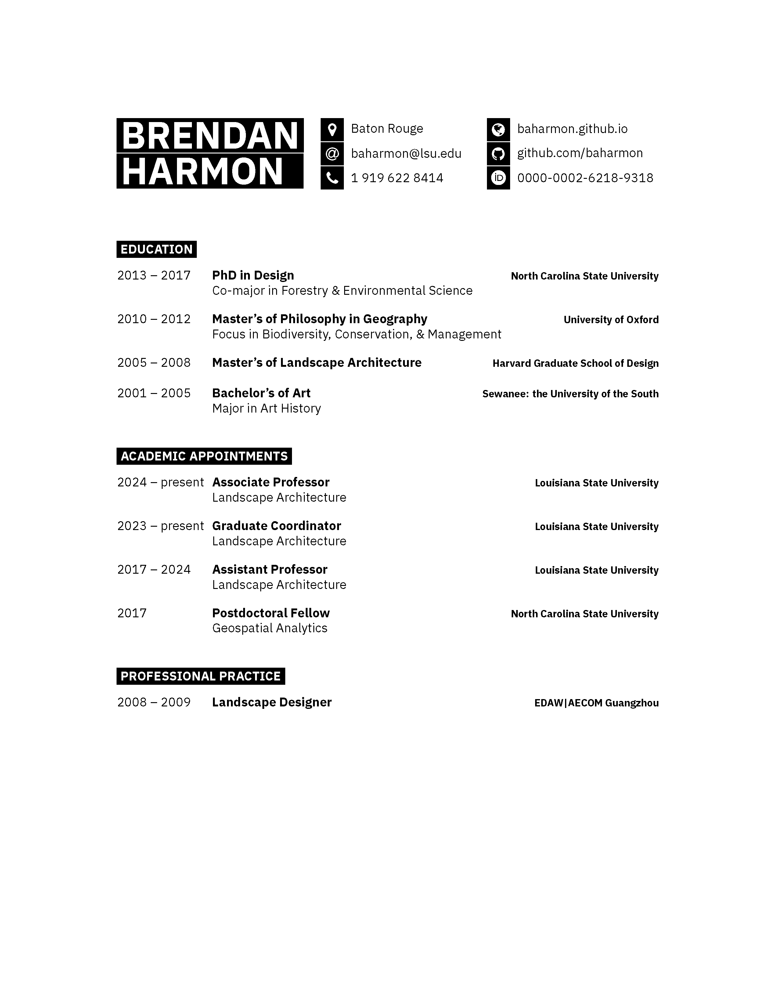Brendan Harmon's CV