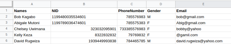 Excel template