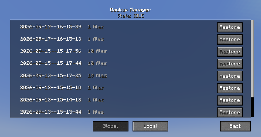 Backup screen