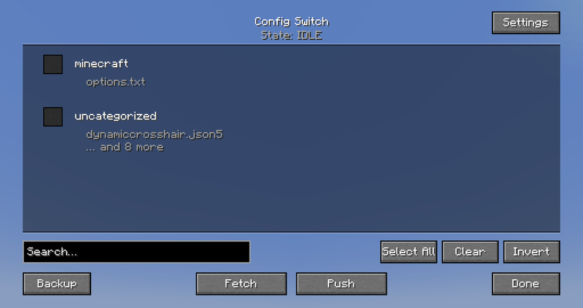 Config screen
