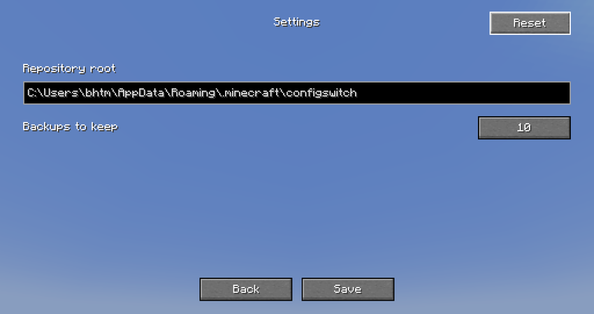 Settings screen