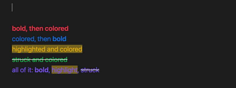 The five combinations in source mode, live preview and reading mode, rendering the same