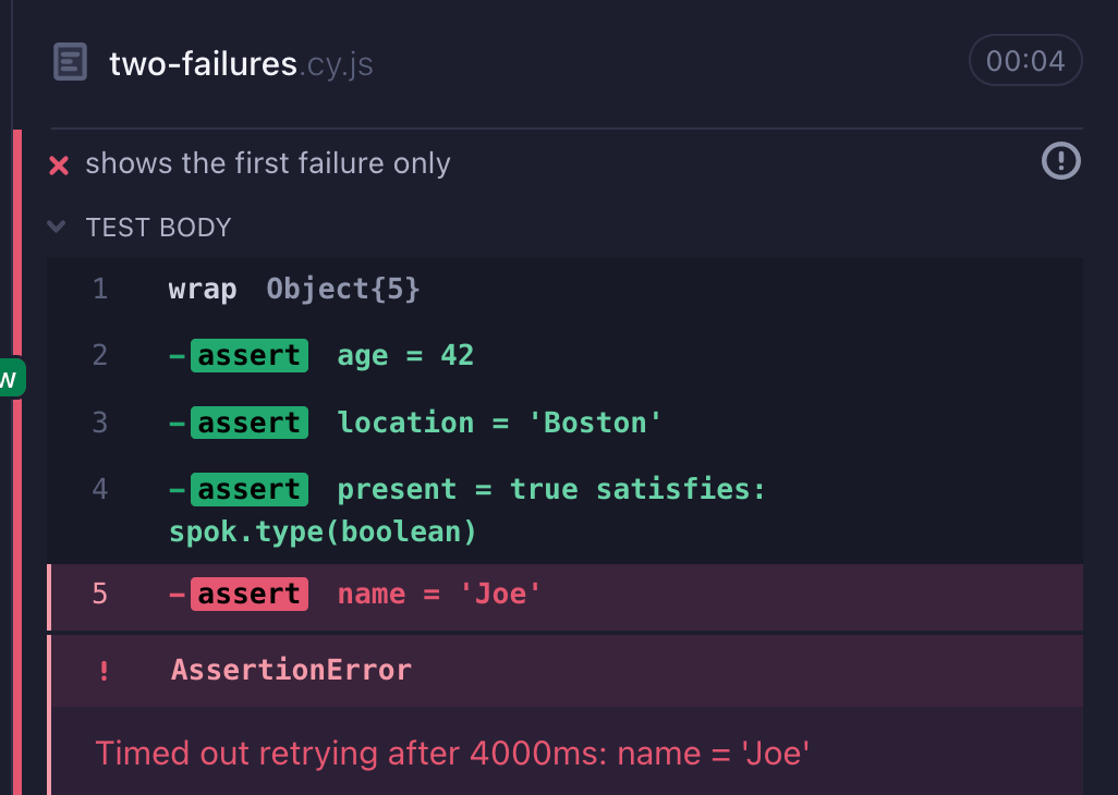 Only the first failed predicate is shown