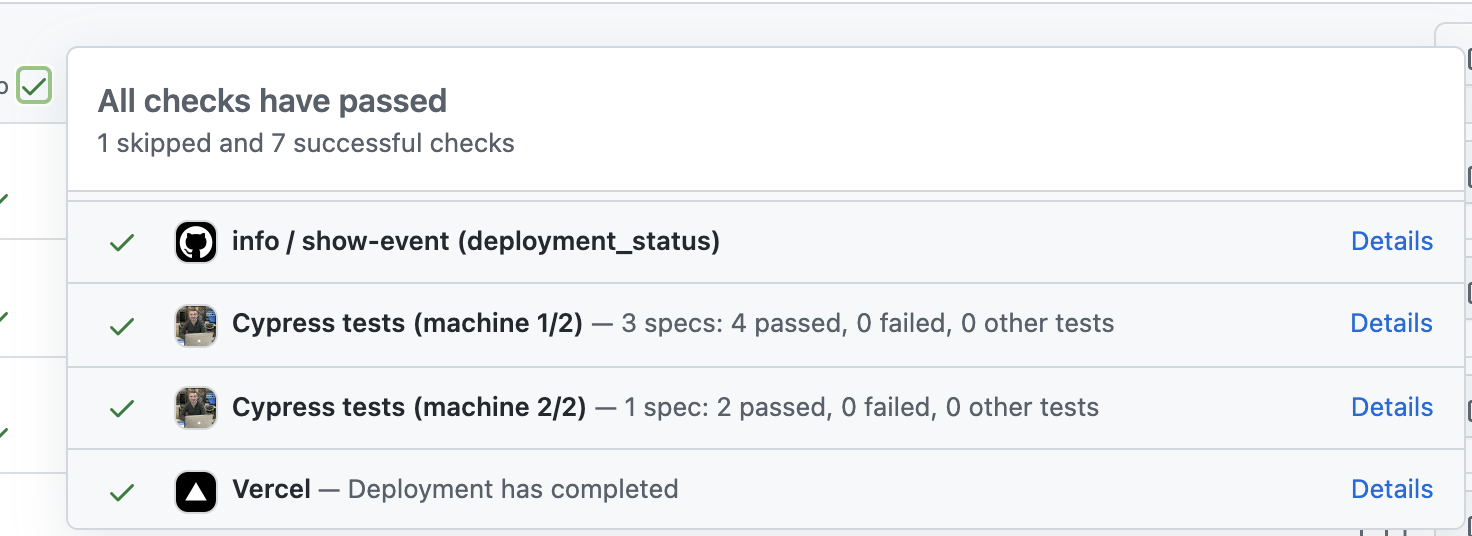 GitHub checks sent from the tests in another repo