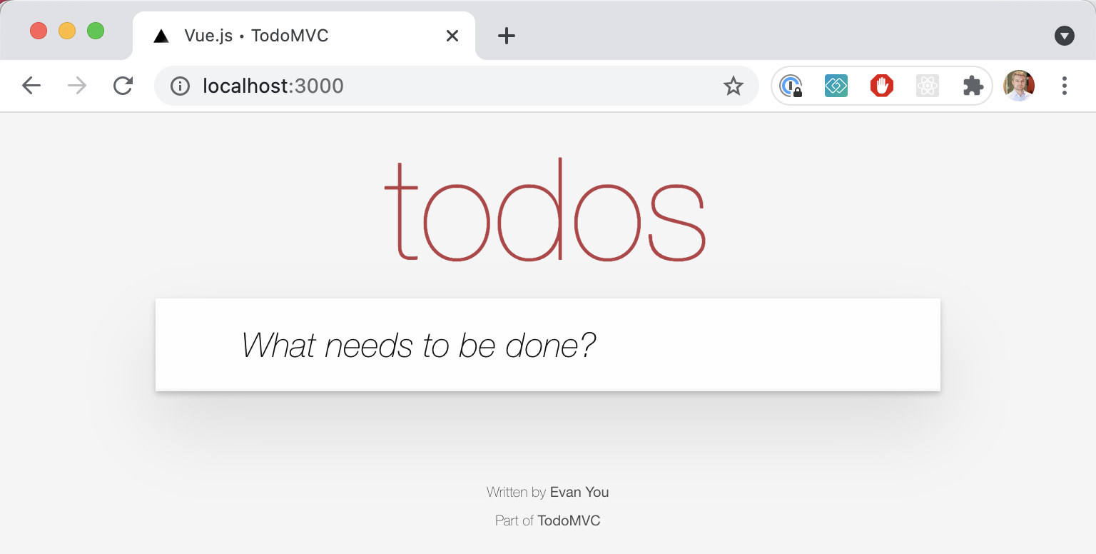 TodoMVC application running in the browser