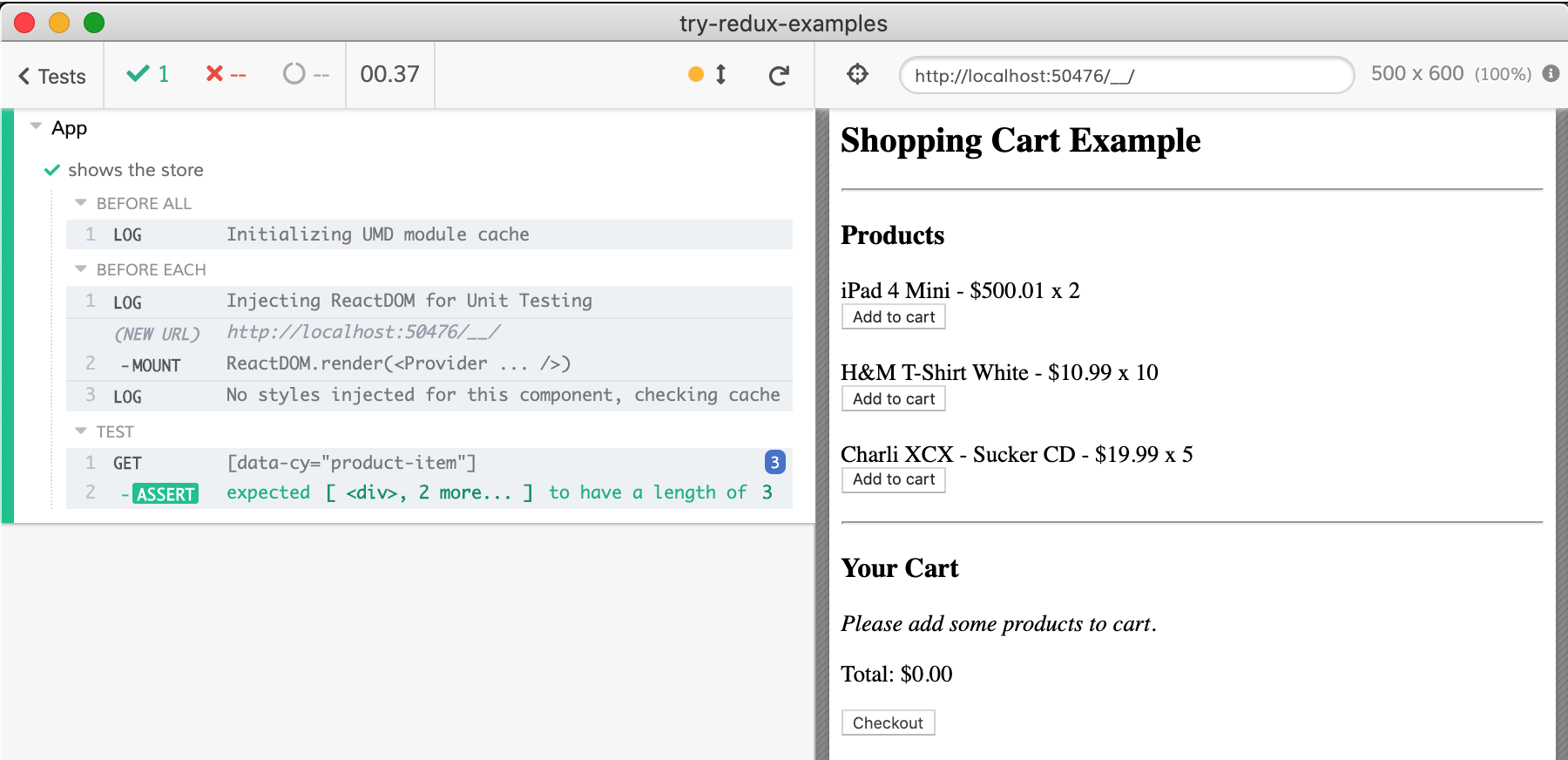 Shopping cart App test