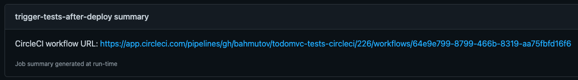 GitHub Actions showing the triggered Workflow URL