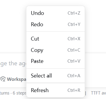 Conversation input context menu