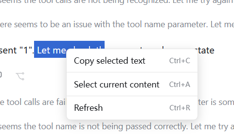Selected conversation text context menu