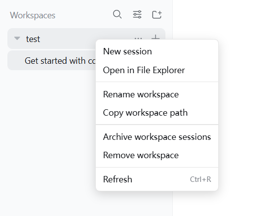 Workspace context menu