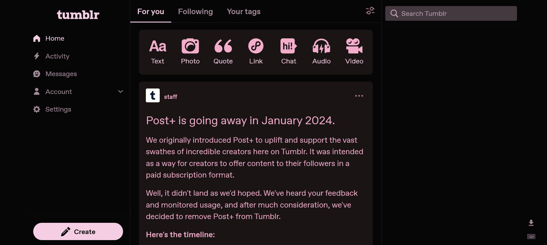 pink and black tumblr tweaked theme preview image