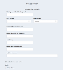 screen shot of the cell selection page