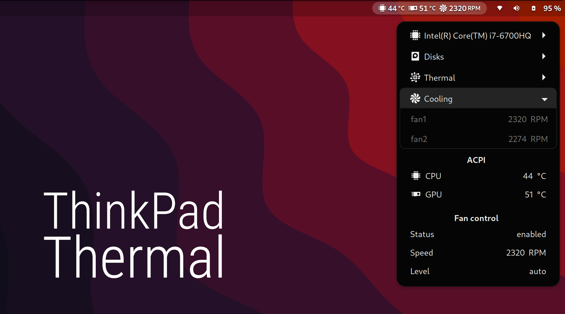 ThinkPad Thermal GNOME Shell Extension