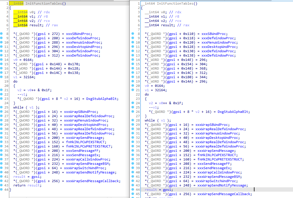 InitFunctionTables changes