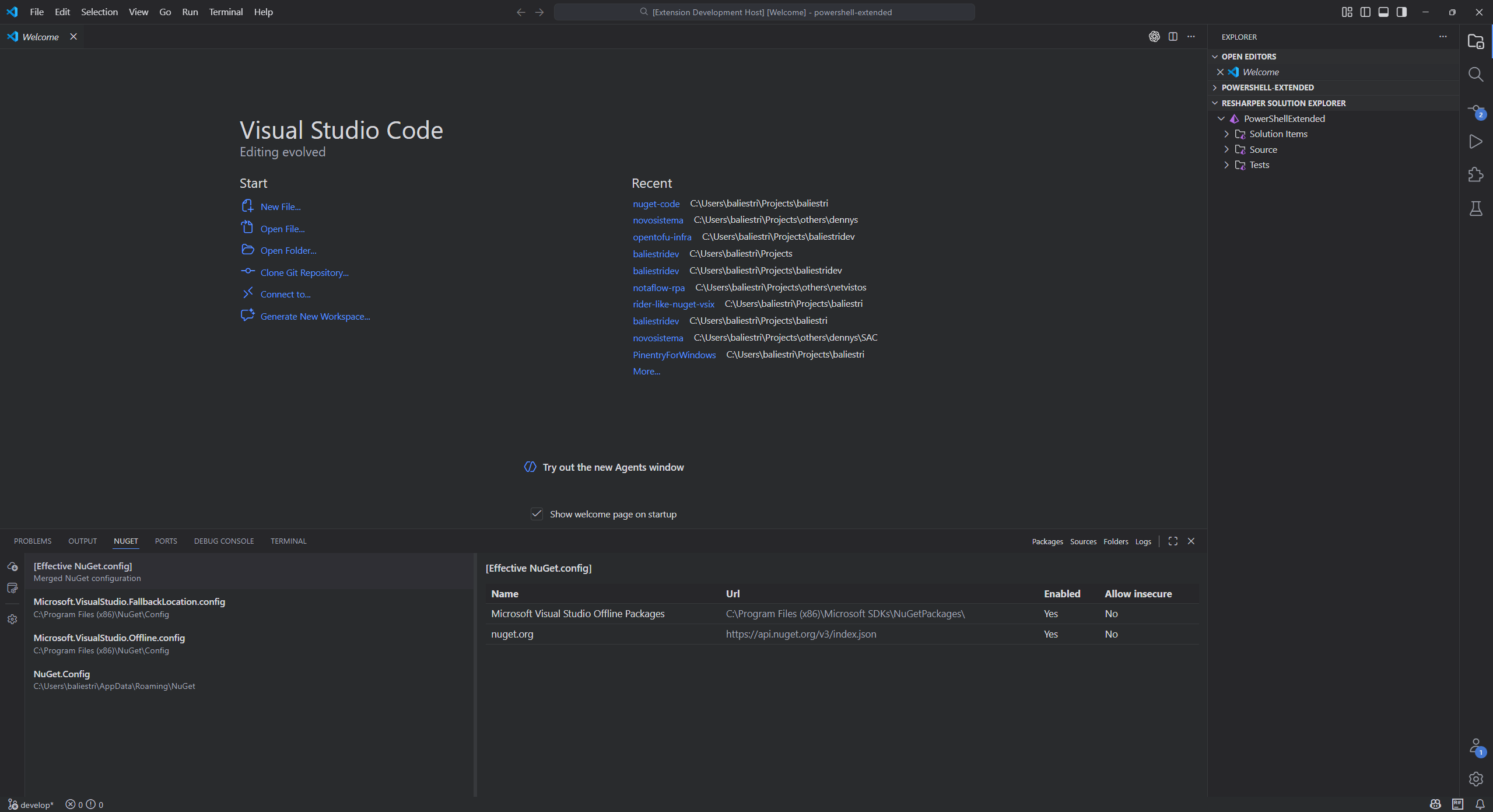 NuGet sources view