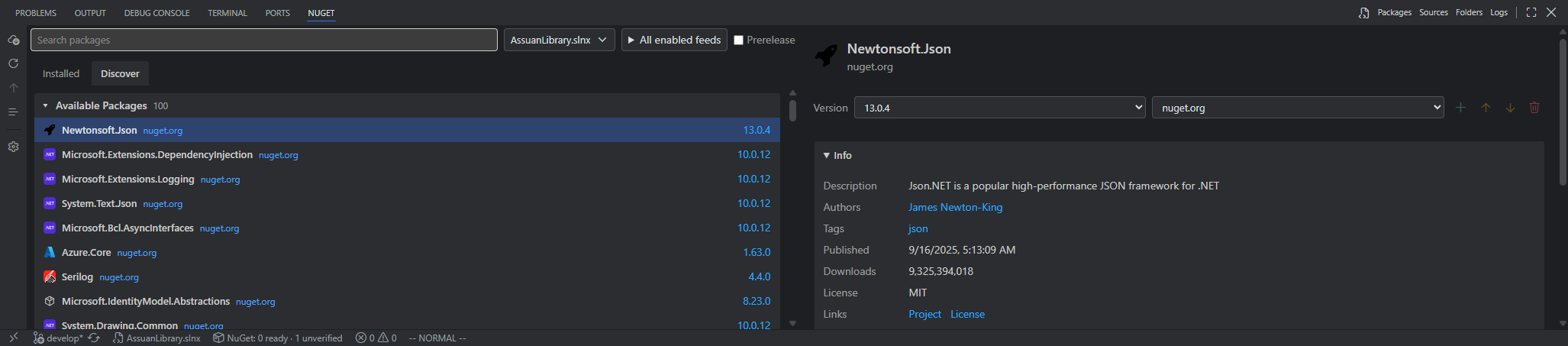 Package version, metadata, and actions