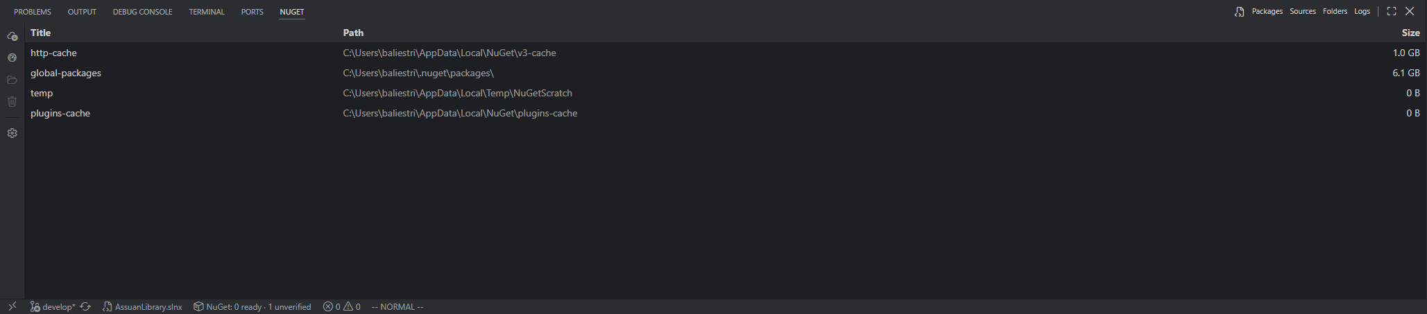 NuGet cache folders and sizes
