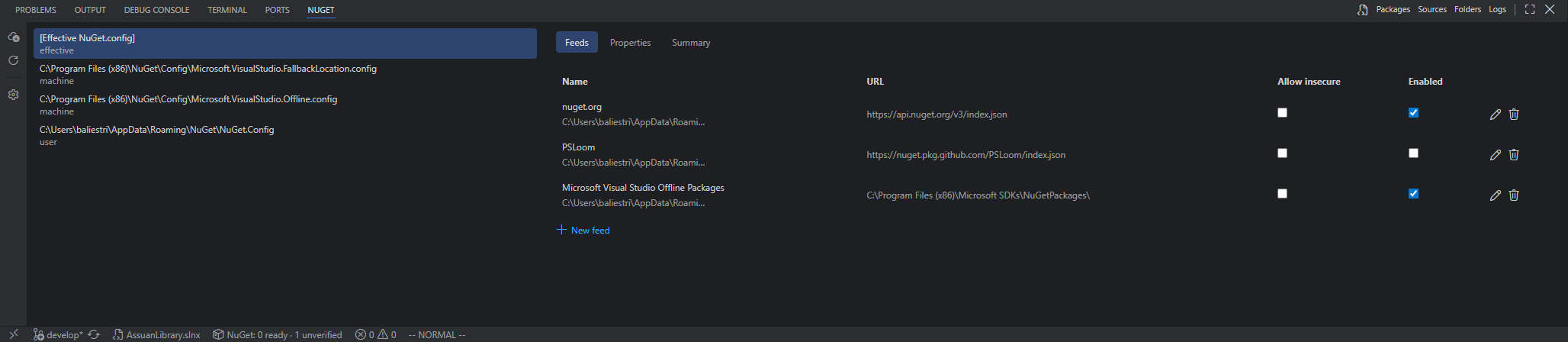NuGet source list and enabled feeds