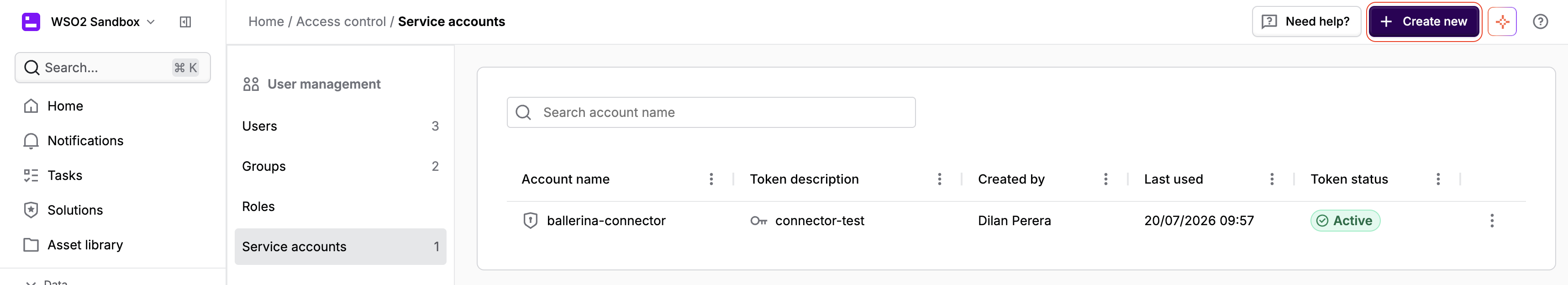 Create a new service account