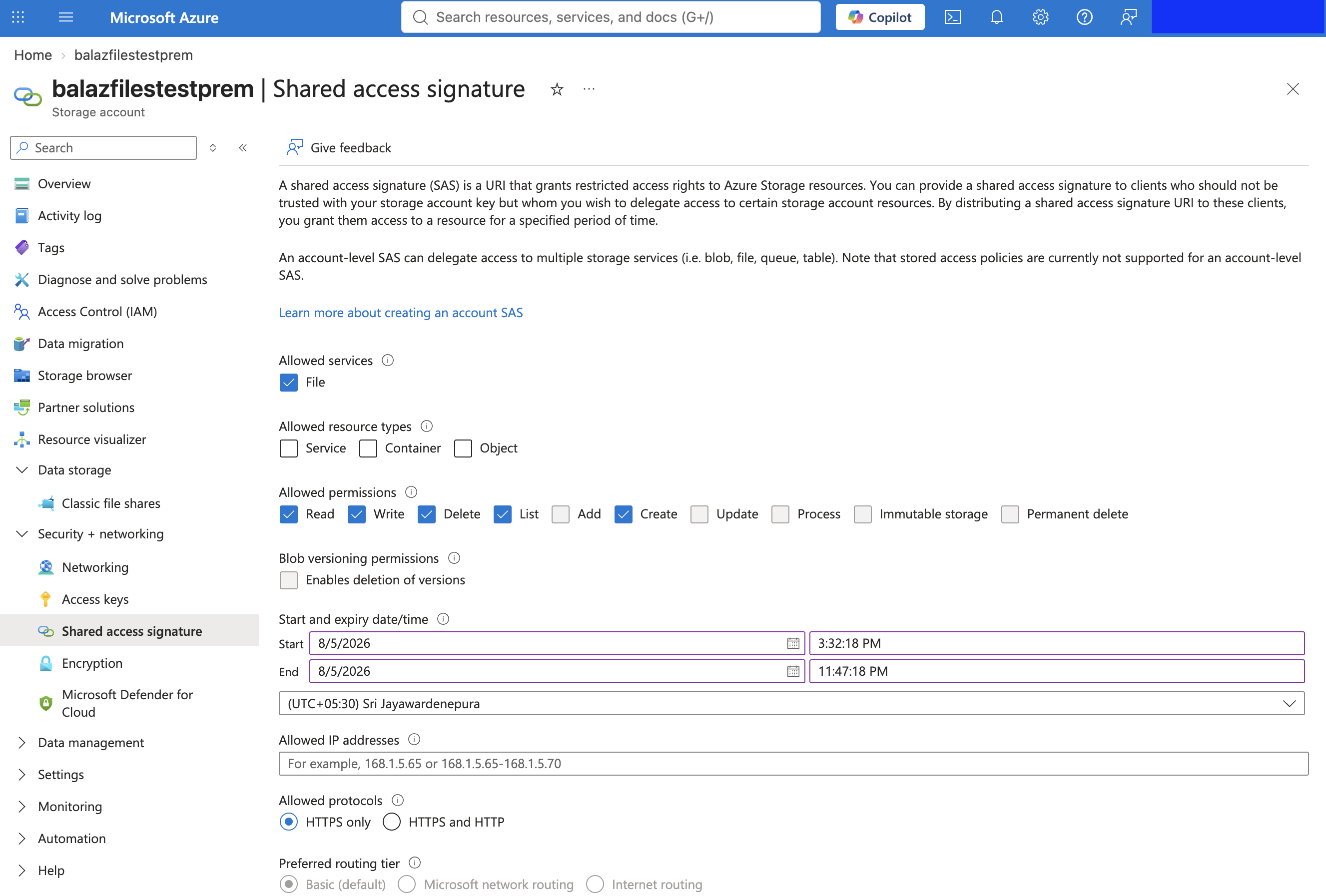 Generate a SAS token