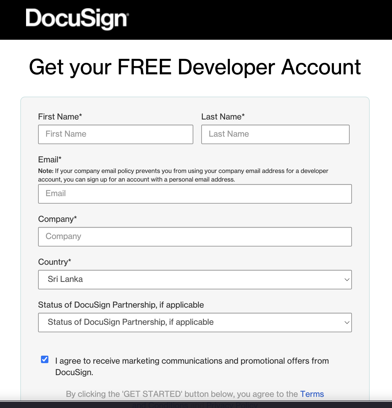 Create DocuSign account