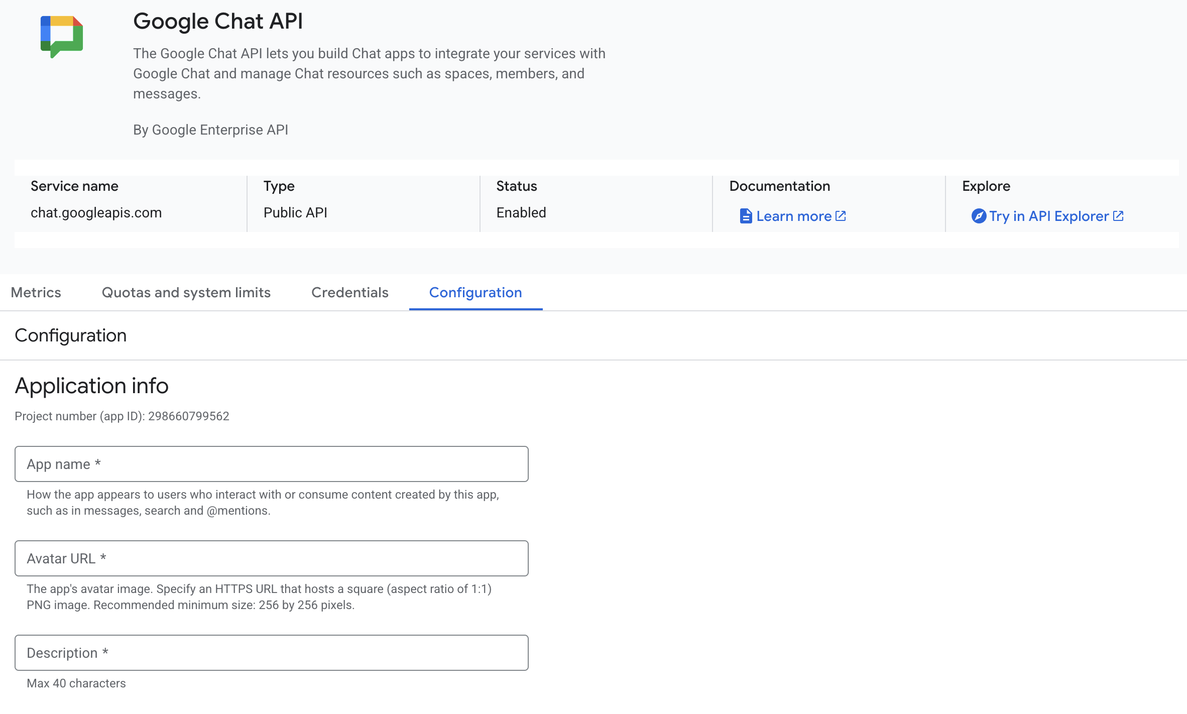 Chat App Configuration