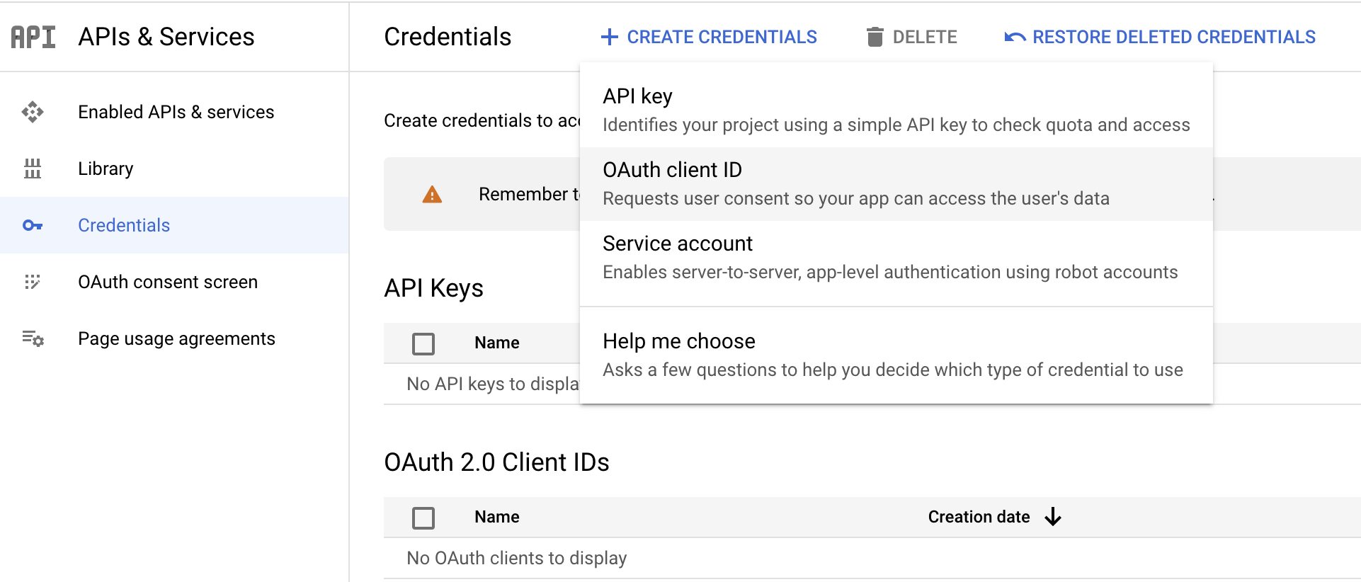 Create OAuth Client