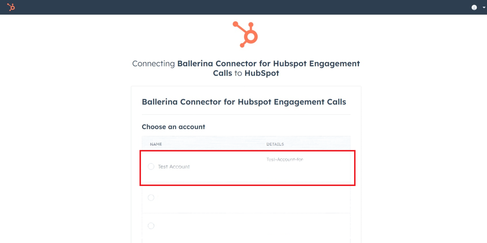 HubSpot auth config screen image