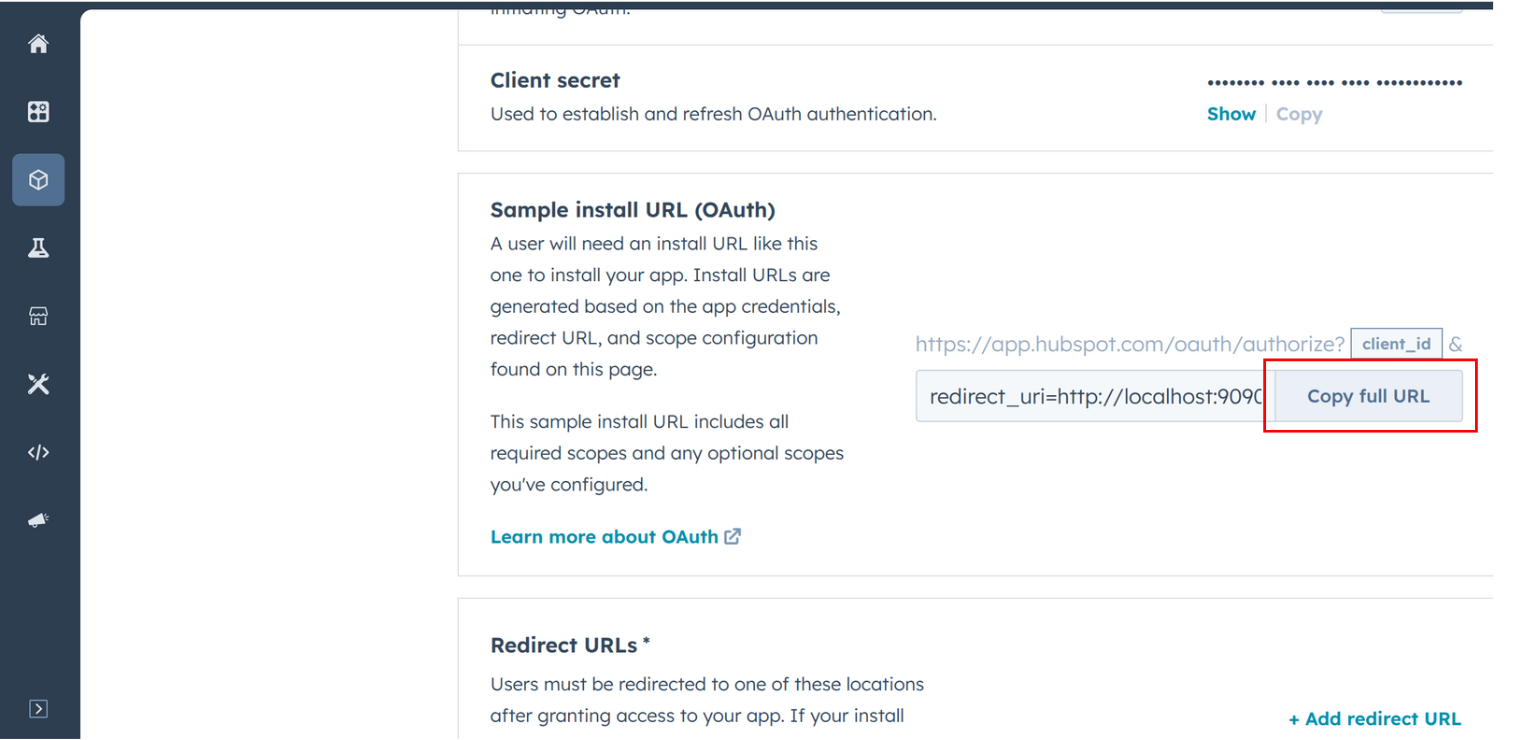 HubSpot get auth code