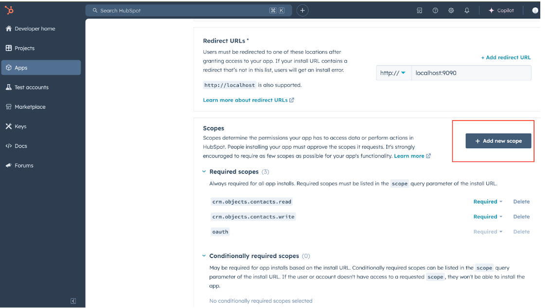 HubSpot set scope