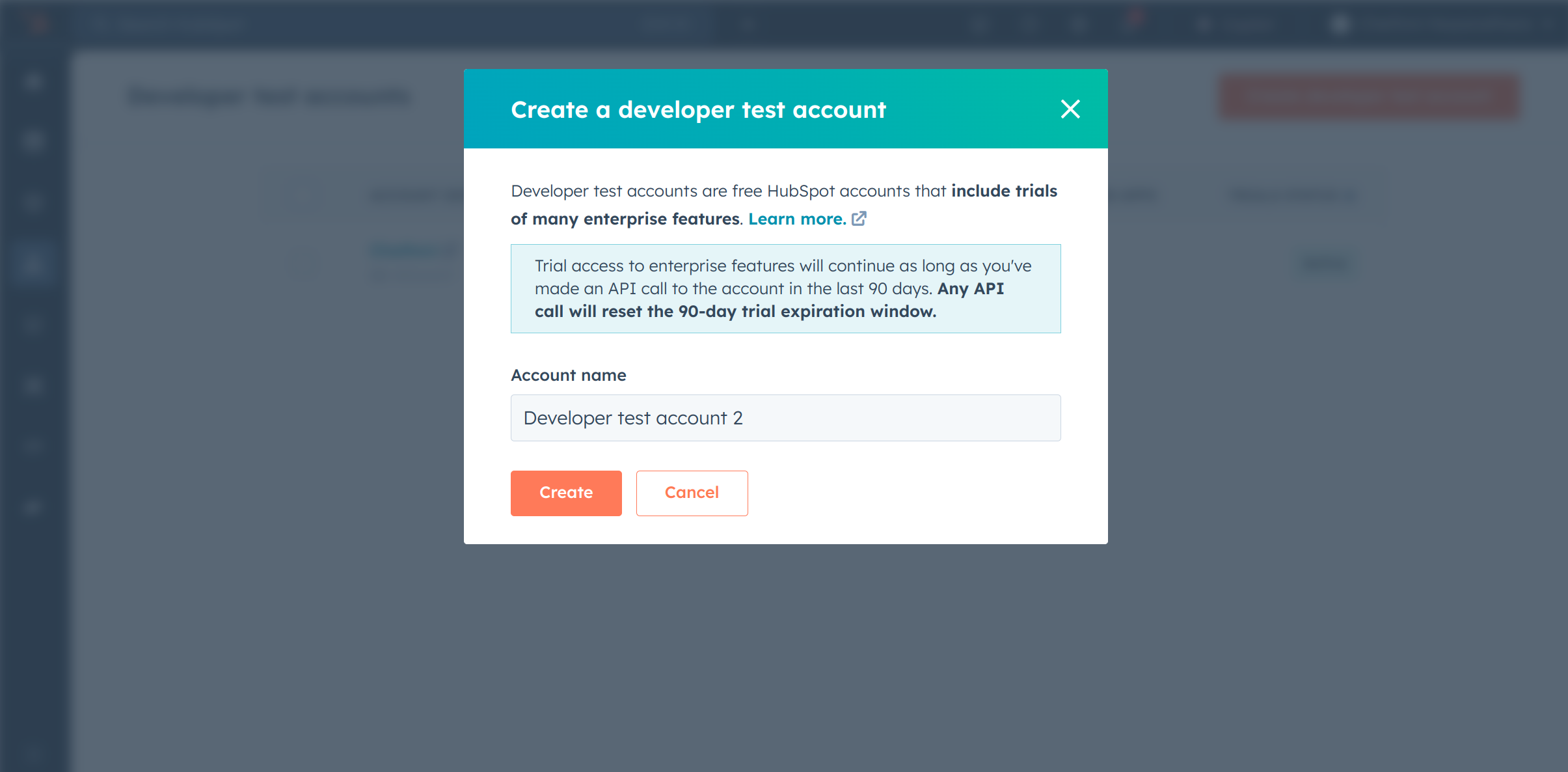 HubSpot developer account name