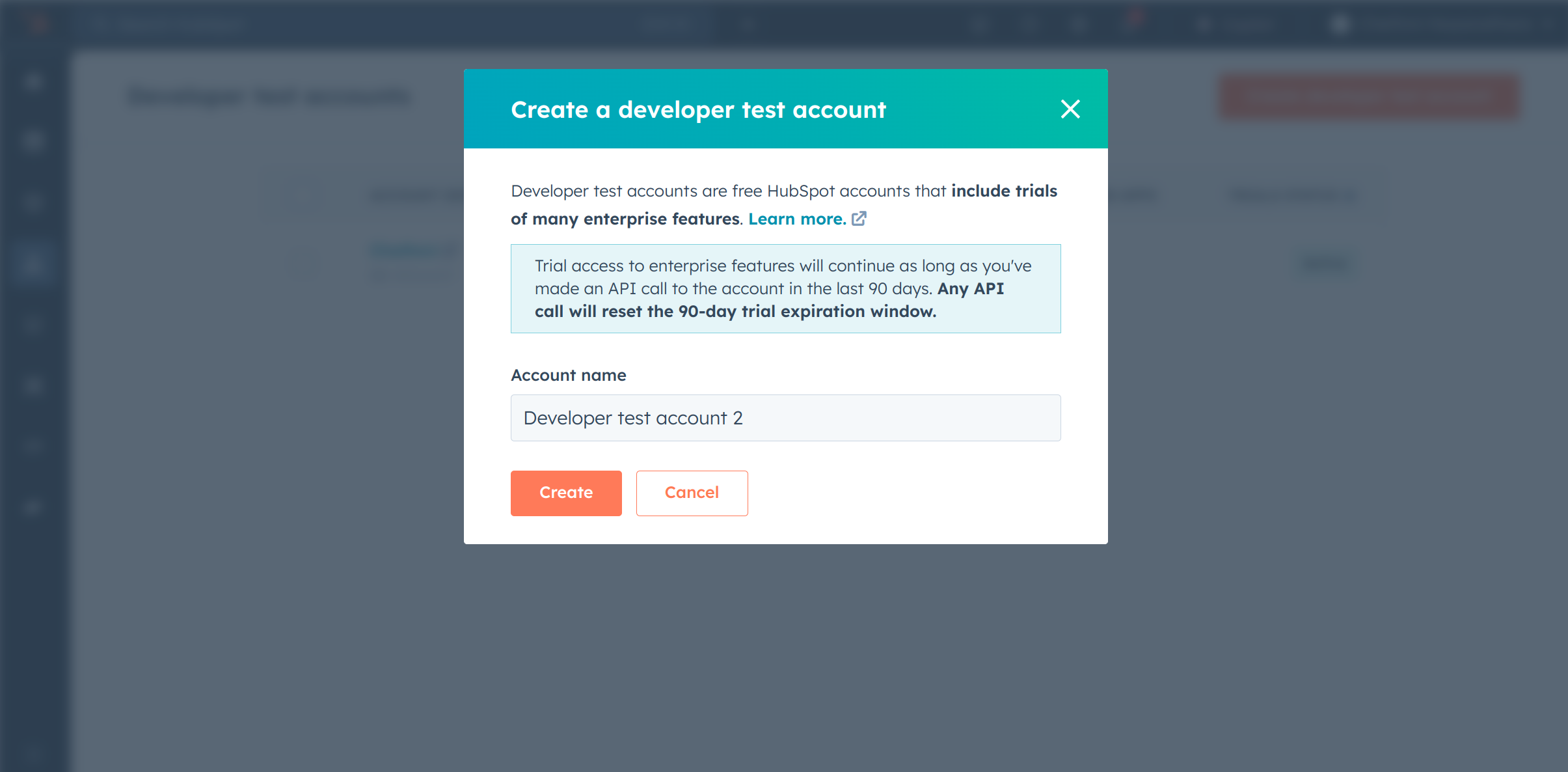 Hubspot developer account name