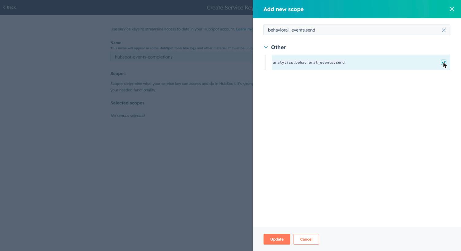 Selecting the analytics.behavioral_events.send scope