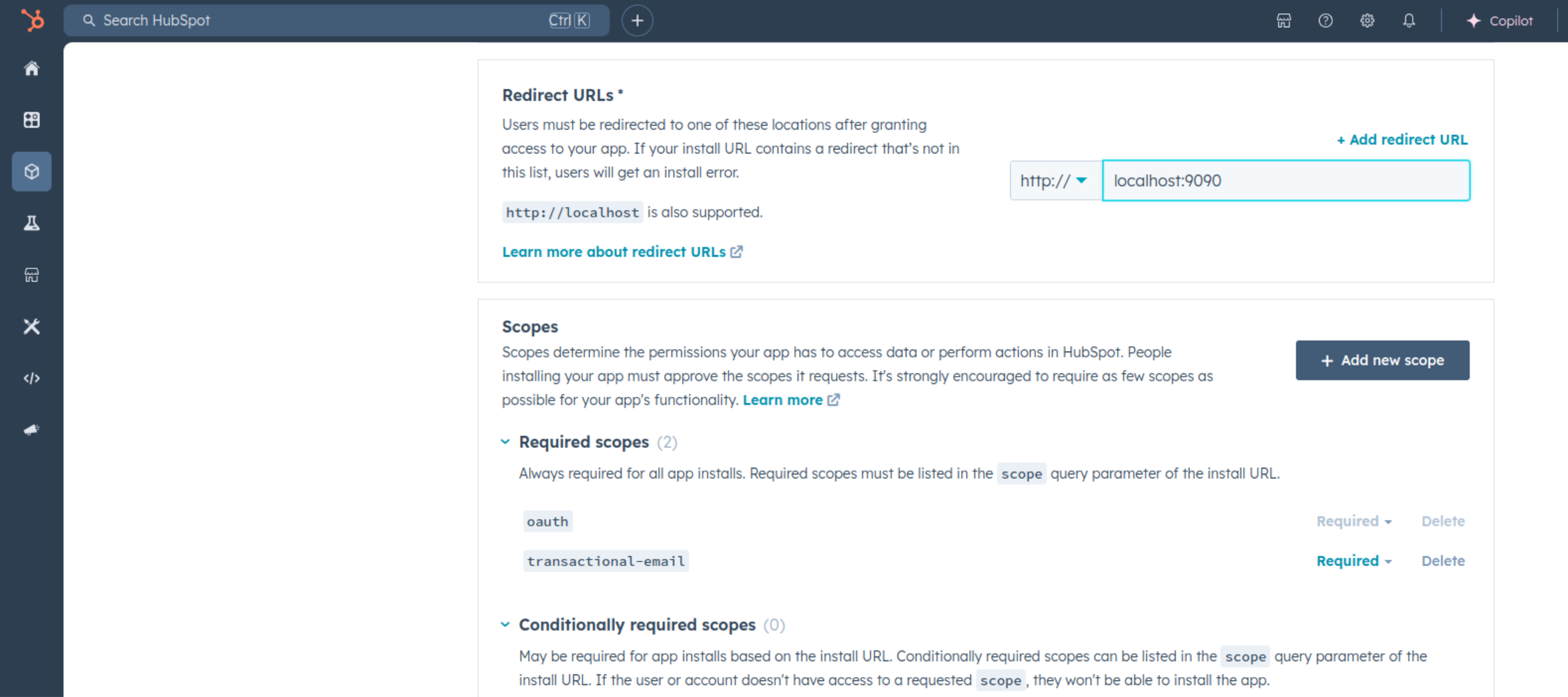 Hubspot set scope