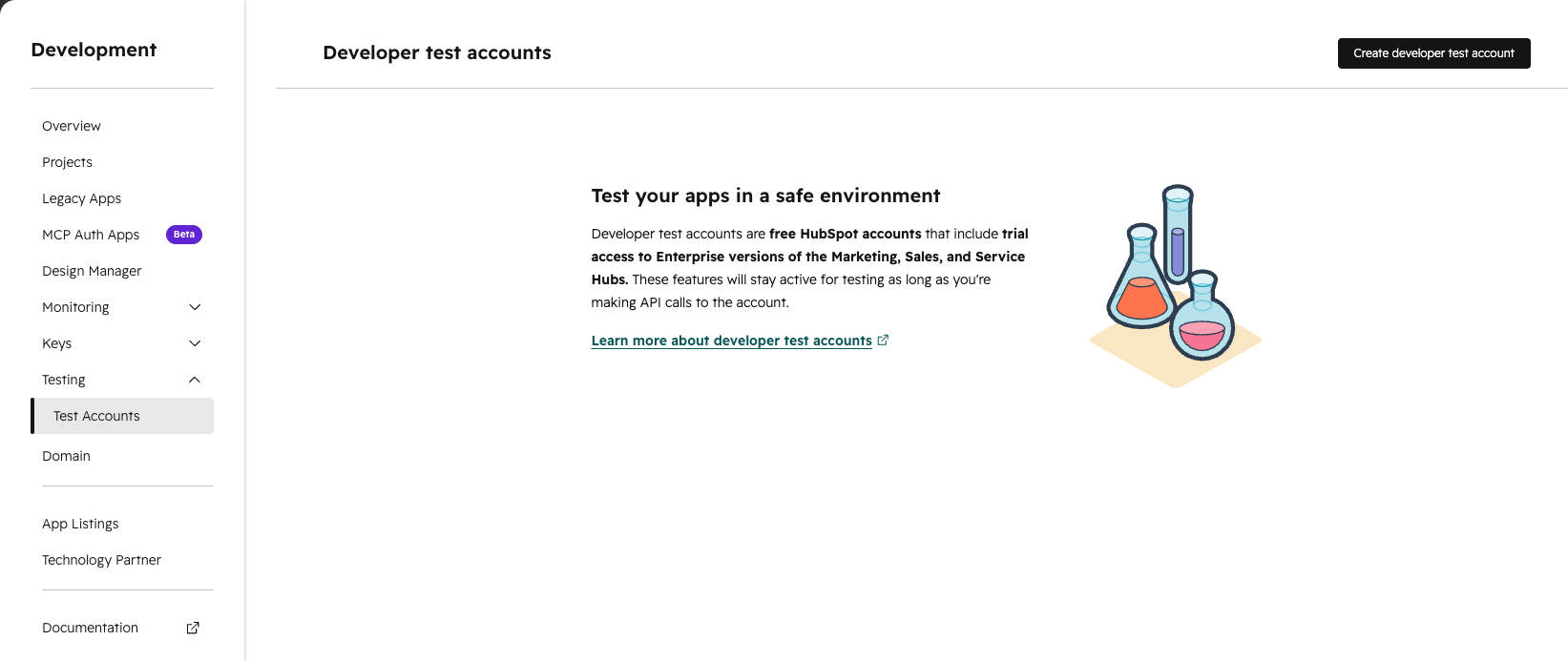 Create developer test account