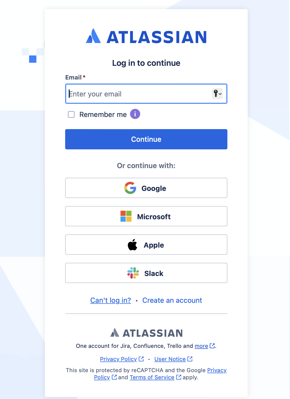Jira login screen
