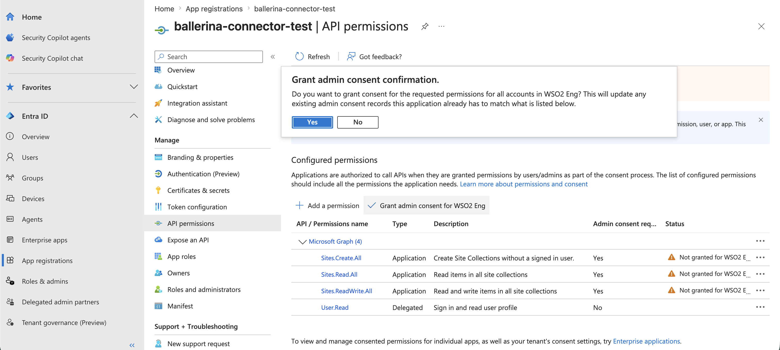 Grant admin consent